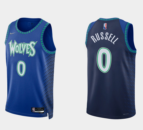 Men's Minnesota Timberwolves #0 D'angelo Russell 2021/22 City Edition Royal 75th Anniversary Stitched Jersey